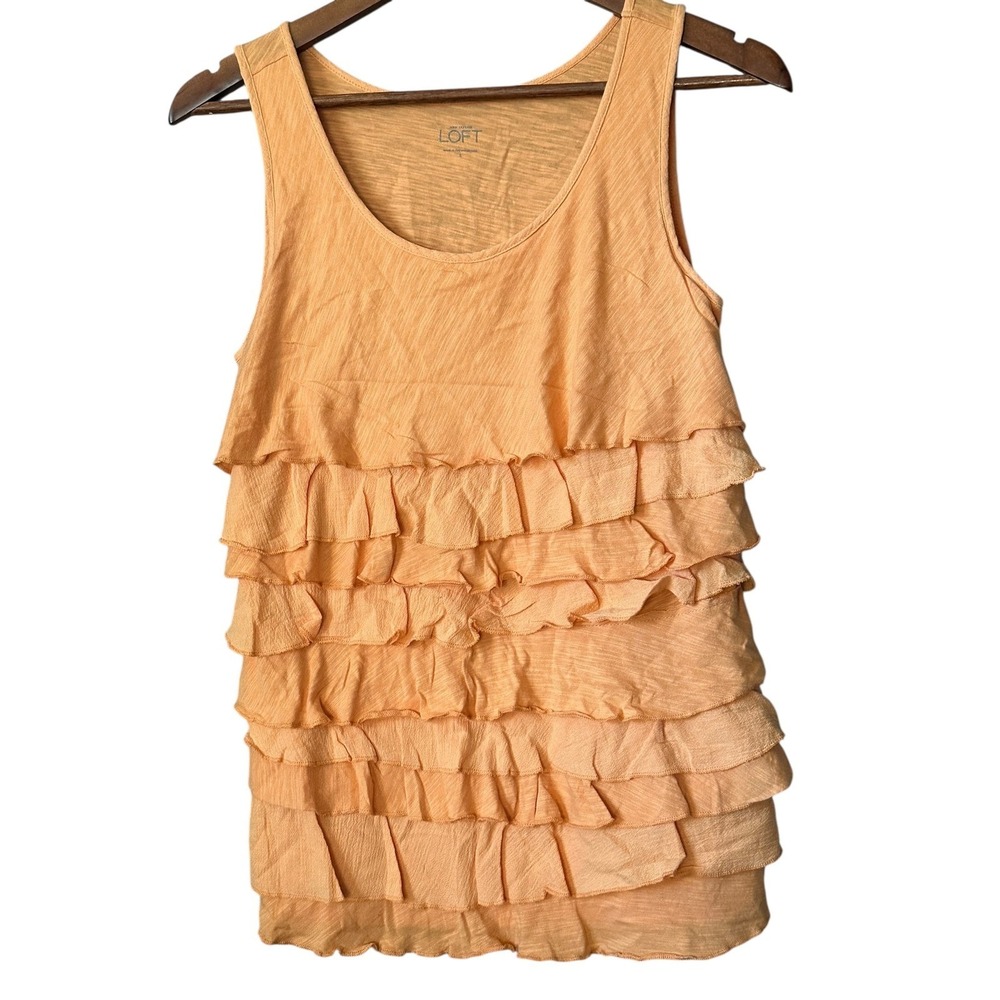 LOFT Orange‎ Tiered Ruffle Tank Top Women's Size small Sleeveless Casual